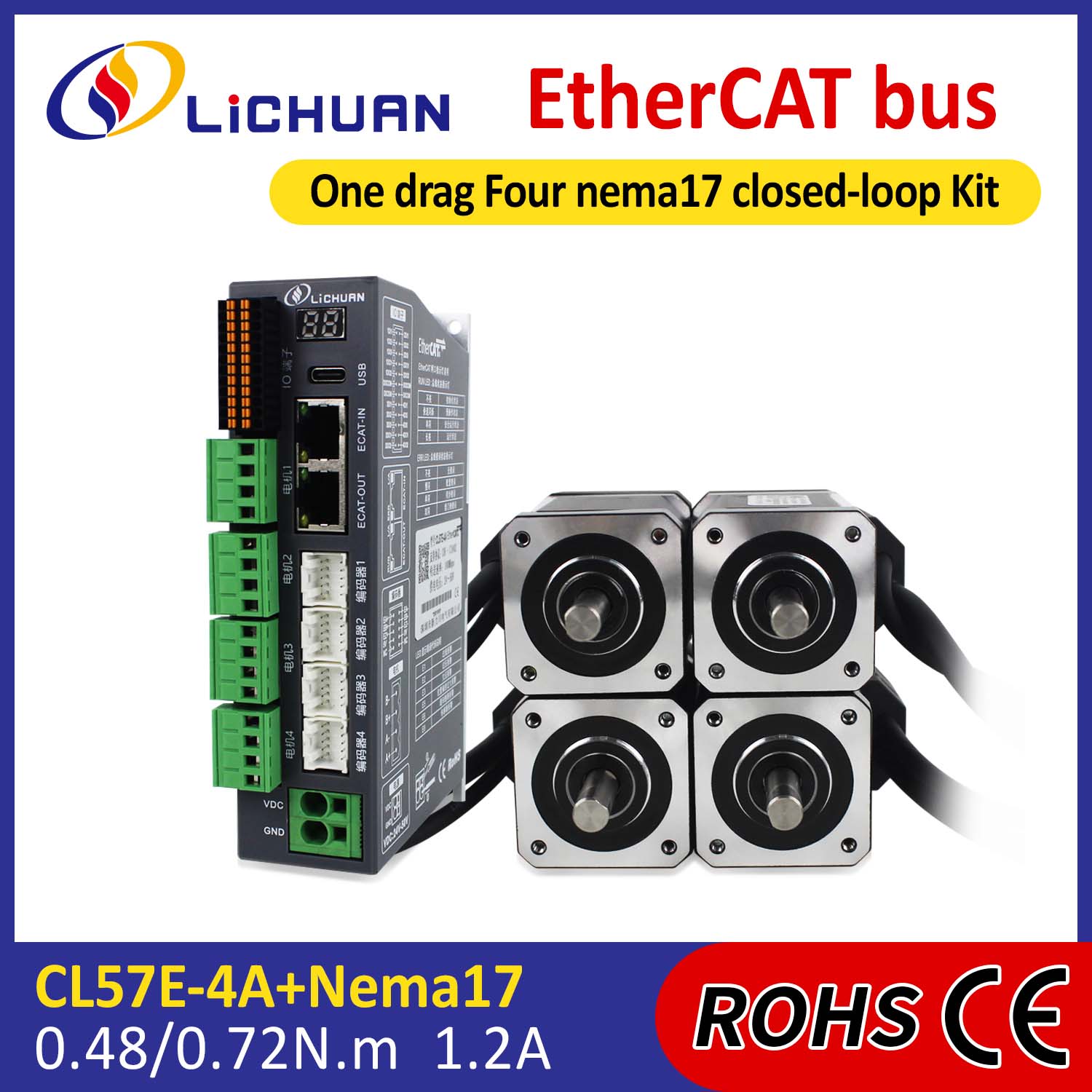 EtherCAT 2Phase Nema17 4 ardatz DC begizta itxia Stepper Motor Driver Kit