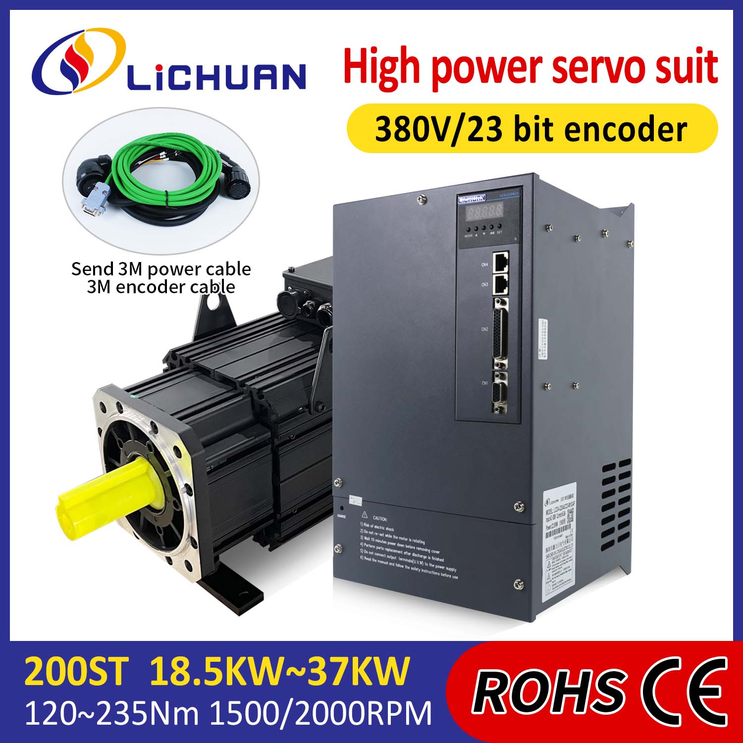 Lichuan AC Servo Motor Drivers Kit POTENTZIA HANDIA 140N.m 22KW AC380V 44.7A 1500/2000RPM IP65