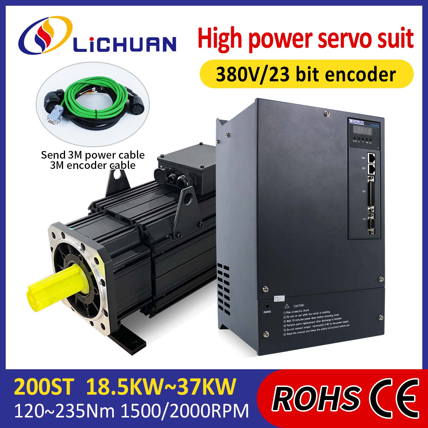 Lichuan AC Servo Motor Drivers Kit POTENTZIA HANDIA 191N.m 30KW AC380V 52A 1500/2000RPM IP65