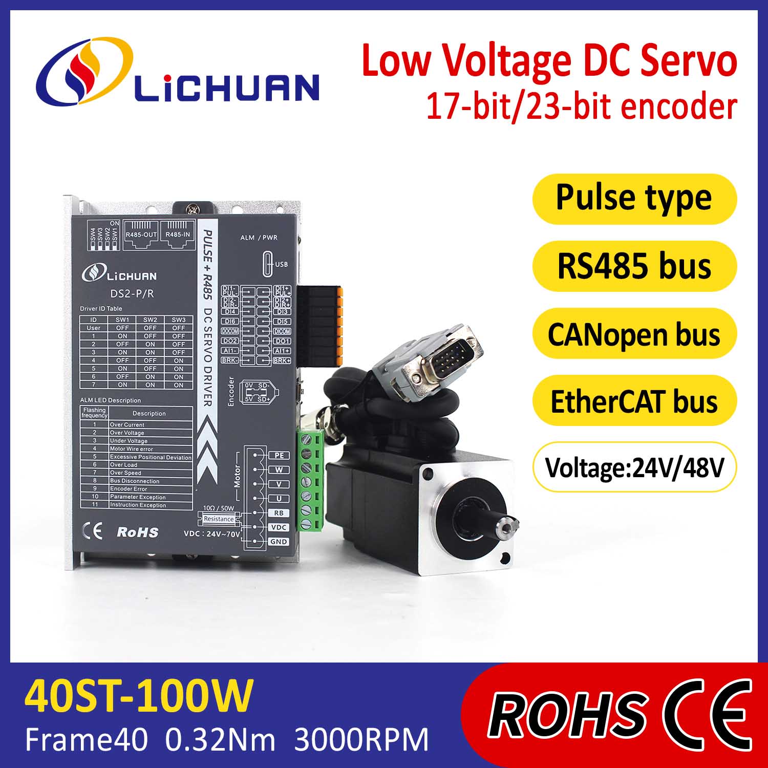 Pulse/RS485/CANopen/EtherCAT 40 FLANGED 100W tentsio baxuko DC Servo Motor Drivers Kit